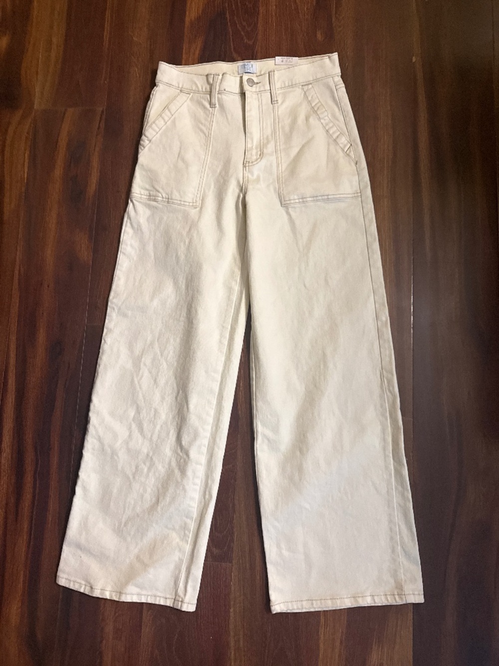 TIME and TRU Ivory White High Rise Relaxed Fit Utility Trouser Jeans Size 6